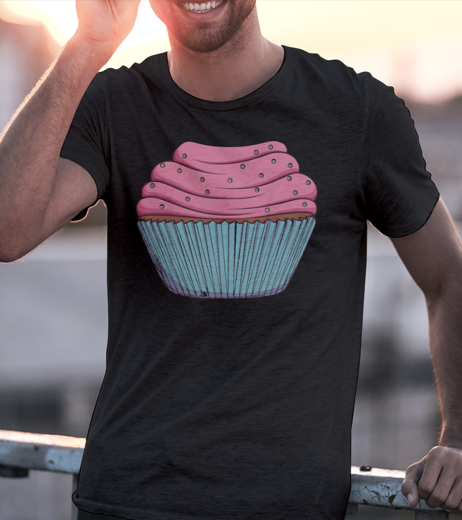 Cupcake Pink Swirled Icing Blue Wrapper T-Shirt