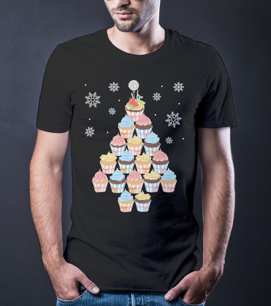 Cupcake Christmas Tree Baker Bak Festive Snowflake Topping T-Shirt