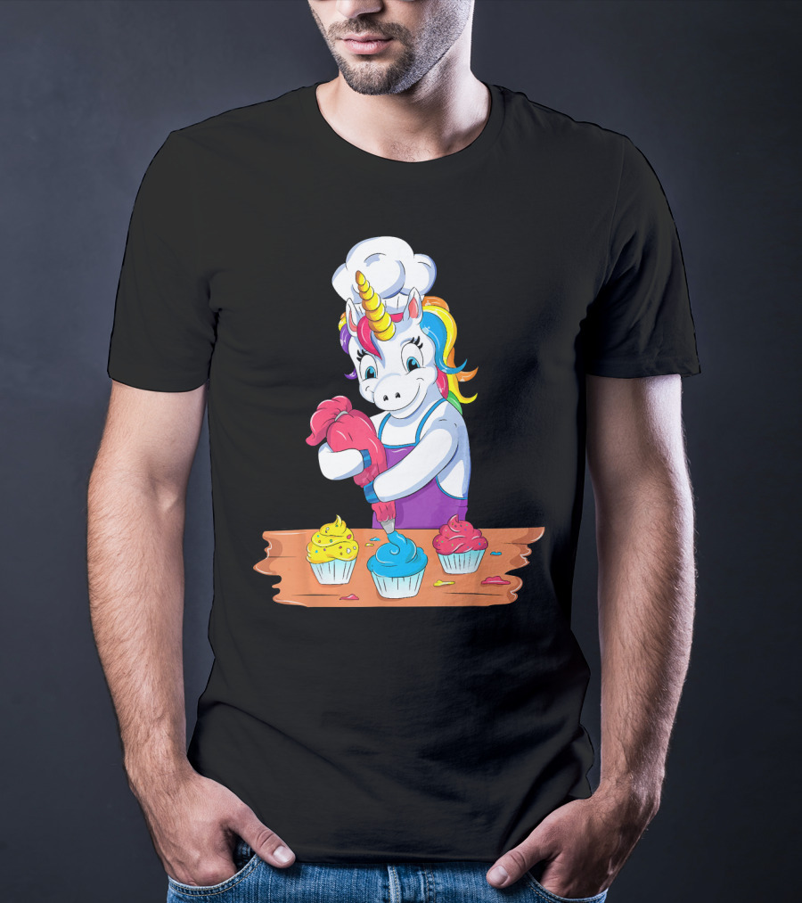 Unicorn Baking Colorful Cupcake Creations Chef T-Shirt