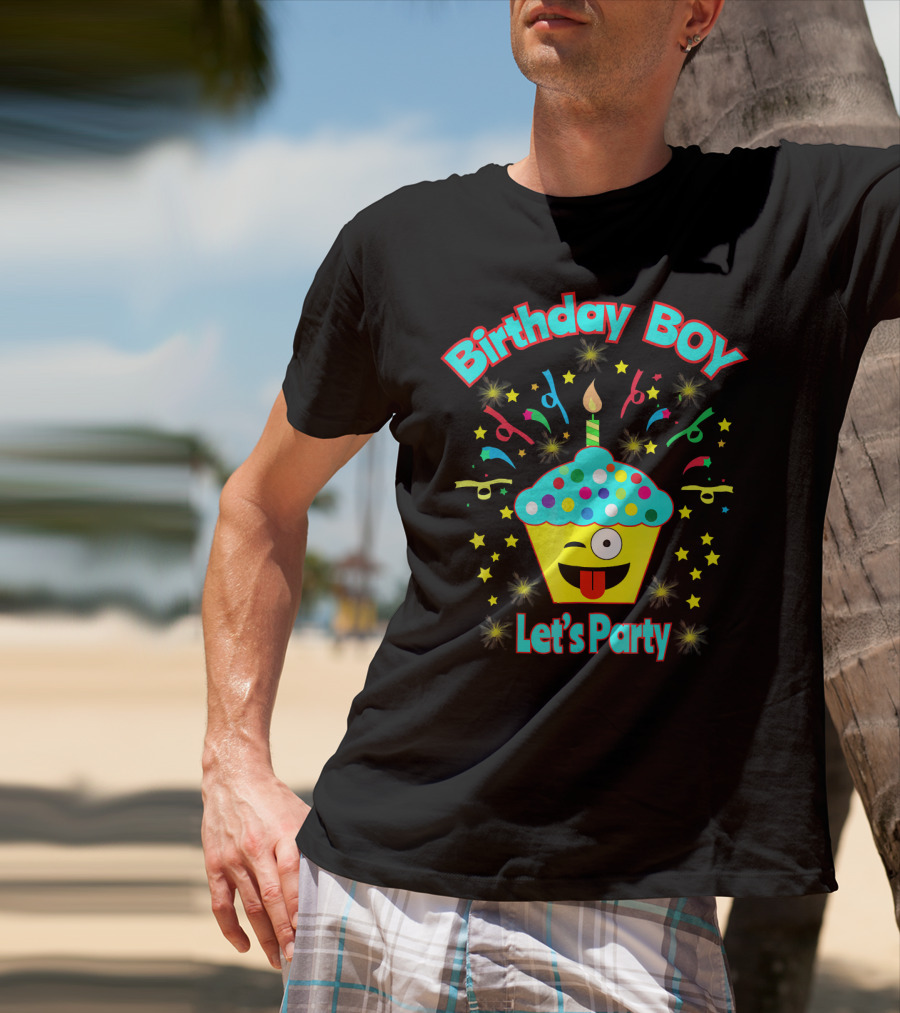 Birthday Boy Let's Party Emoji Cupcake T-Shirt