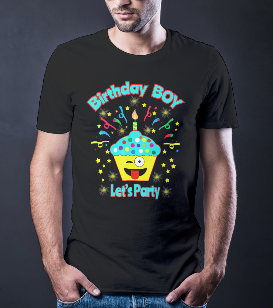 Birthday Boy Let's Party Emoji Cupcake T-Shirt