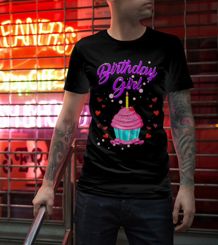 Birthday Girl Cupcake With Heart And Candle T-Shirt
