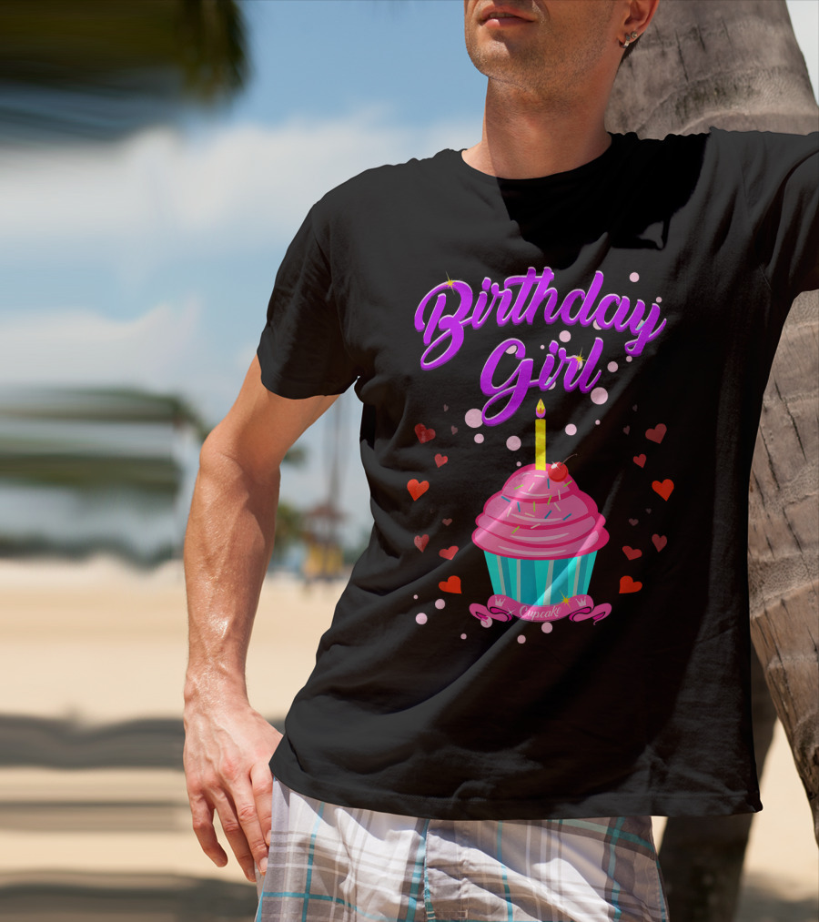 Birthday Girl Cupcake With Heart And Candle T-Shirt