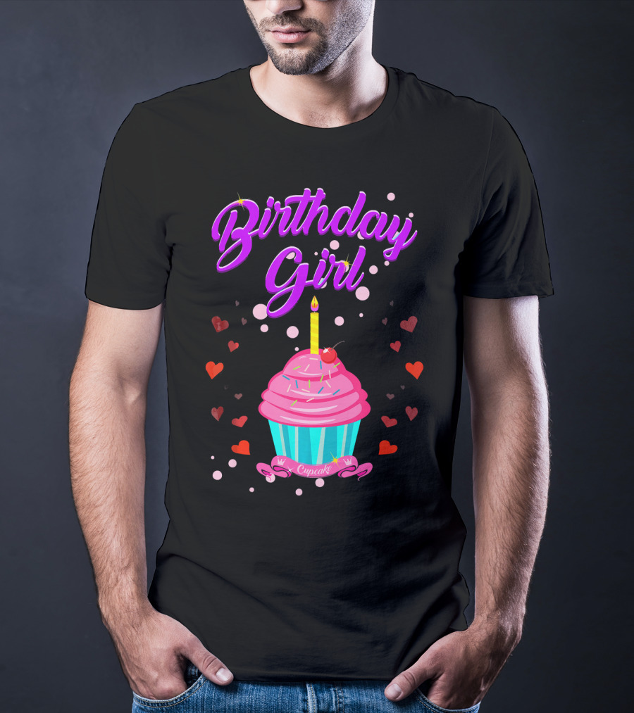 Birthday Girl Cupcake With Heart And Candle T-Shirt