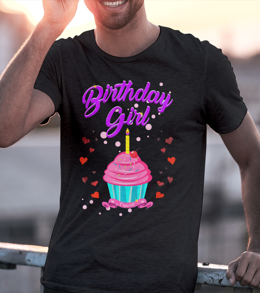 Birthday Girl Cupcake With Heart And Candle T-Shirt
