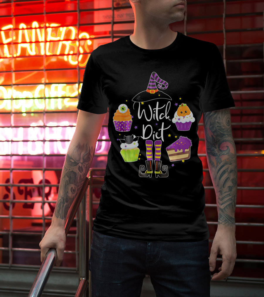 Witch Diet Funny Halloween Pumpkin Cupcake Treats With Witch Hat And Boots T-Shirt
