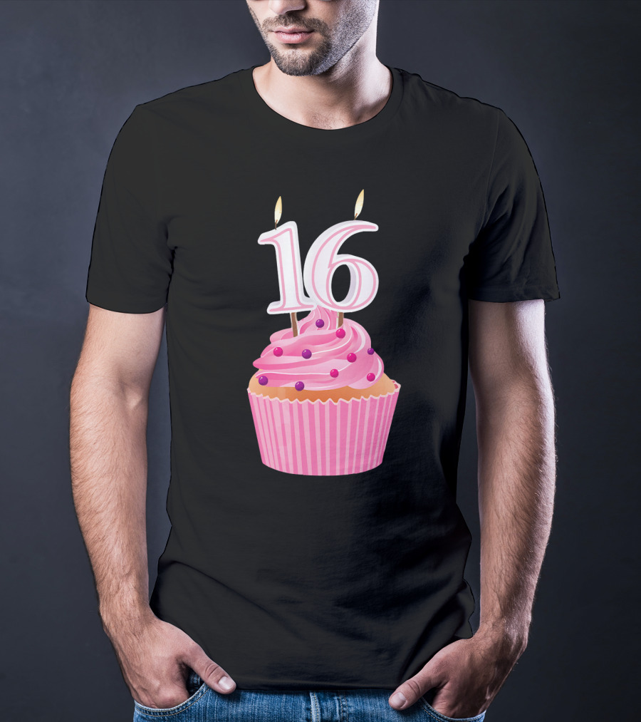 Sweet 16 Birthday Pink Cupcake With Number Candle T-Shirt