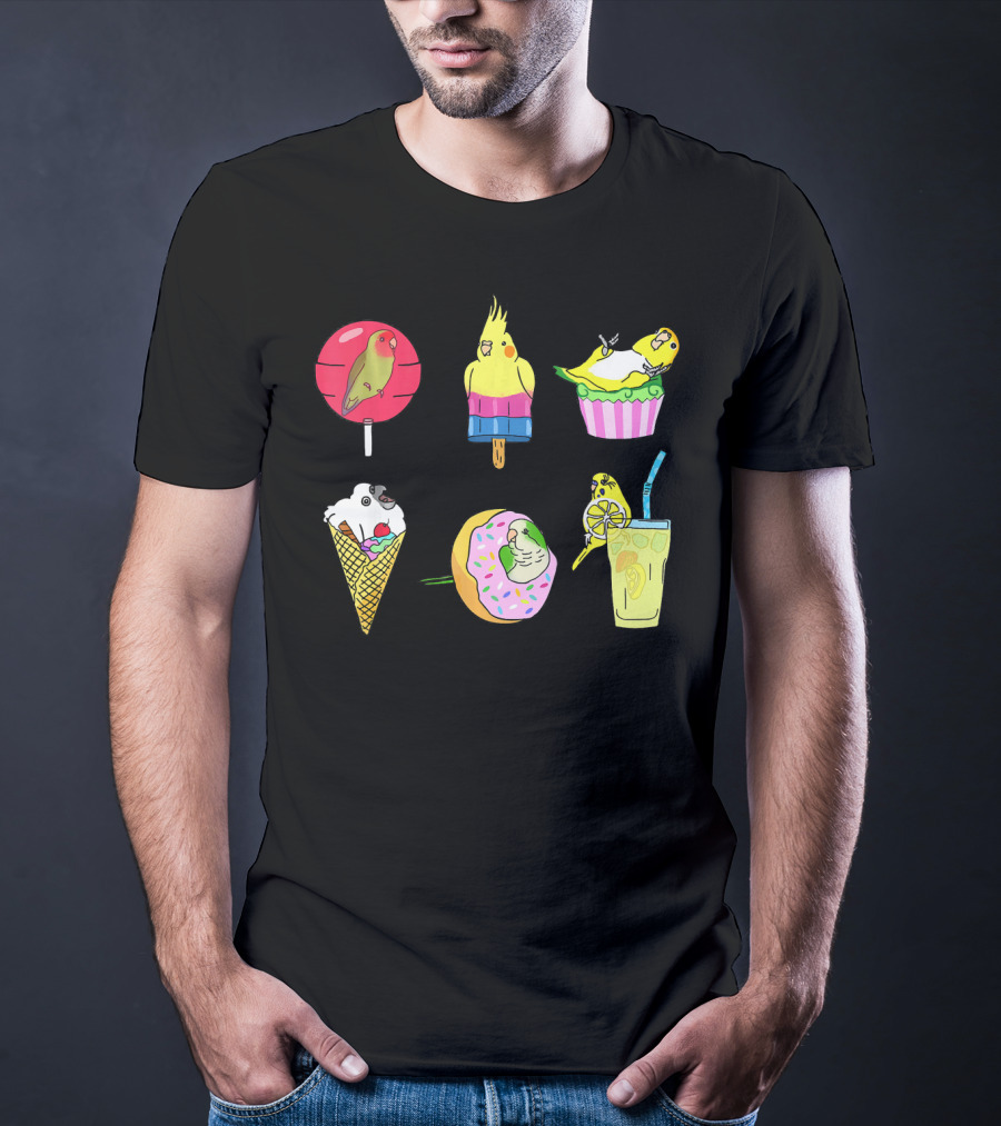Sweet Ice Cream Lollipop Lemonade Donut Cup Parrot Treats T-Shirt