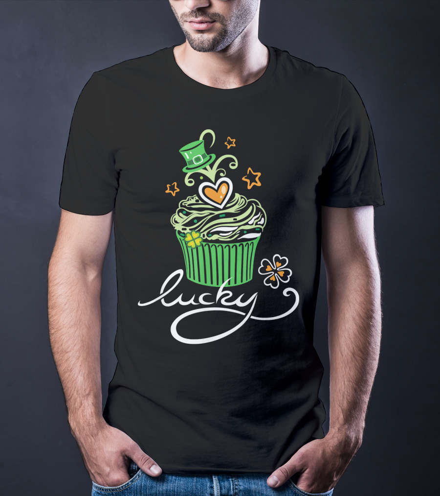 Lucky Green Cupcake With St Patrick's Day Hat And Shamrock T-Shirt