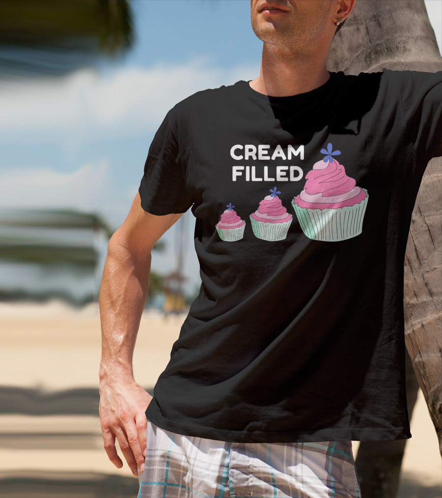 CREAM FILLED Cupcake Lover Trio With Pink Frosting And Blue Flower T-Shirt