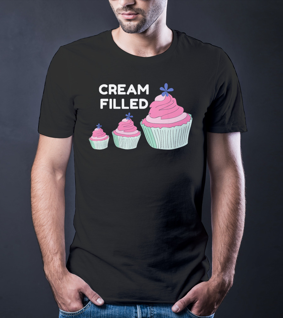 CREAM FILLED Cupcake Lover Trio With Pink Frosting And Blue Flower T-Shirt
