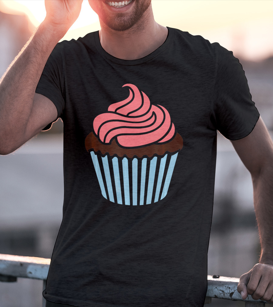 Cupcake With Pink Frosting And Striped Wrapper T-Shirt
