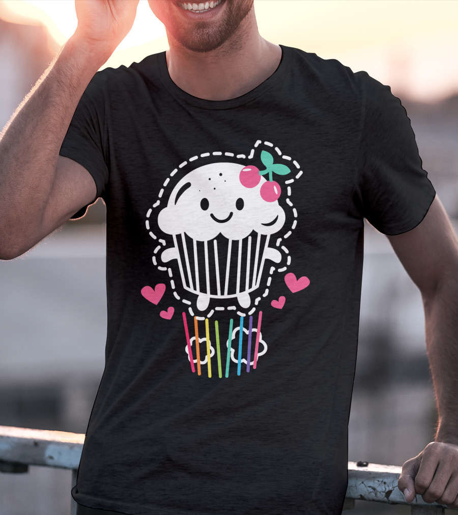 Cupcake Cute Kawaii Rainbow Team Cherry Hearts Rainbow Jump T-Shirt