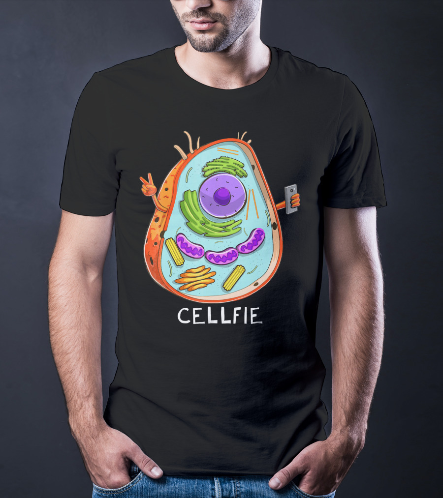 CELL FIE Biology Cellular Biology Cellfie Cartoon Cell Taking Selfie Biology Joke T-Shirt