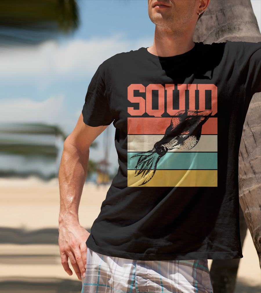 Squid Retro Marine Biologist Vintage Stripes T-Shirt