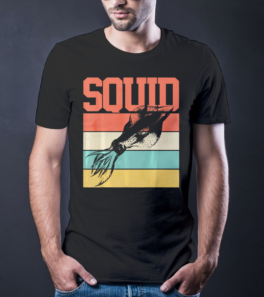 Squid Retro Marine Biologist Vintage Stripes T-Shirt