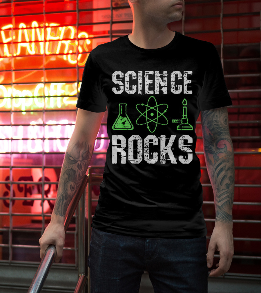 Science Rocks Biology Chemistry Beaker Atom Bunsen Burner T-Shirt