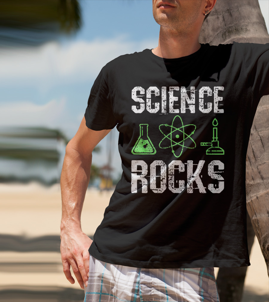 Science Rocks Biology Chemistry Beaker Atom Bunsen Burner T-Shirt