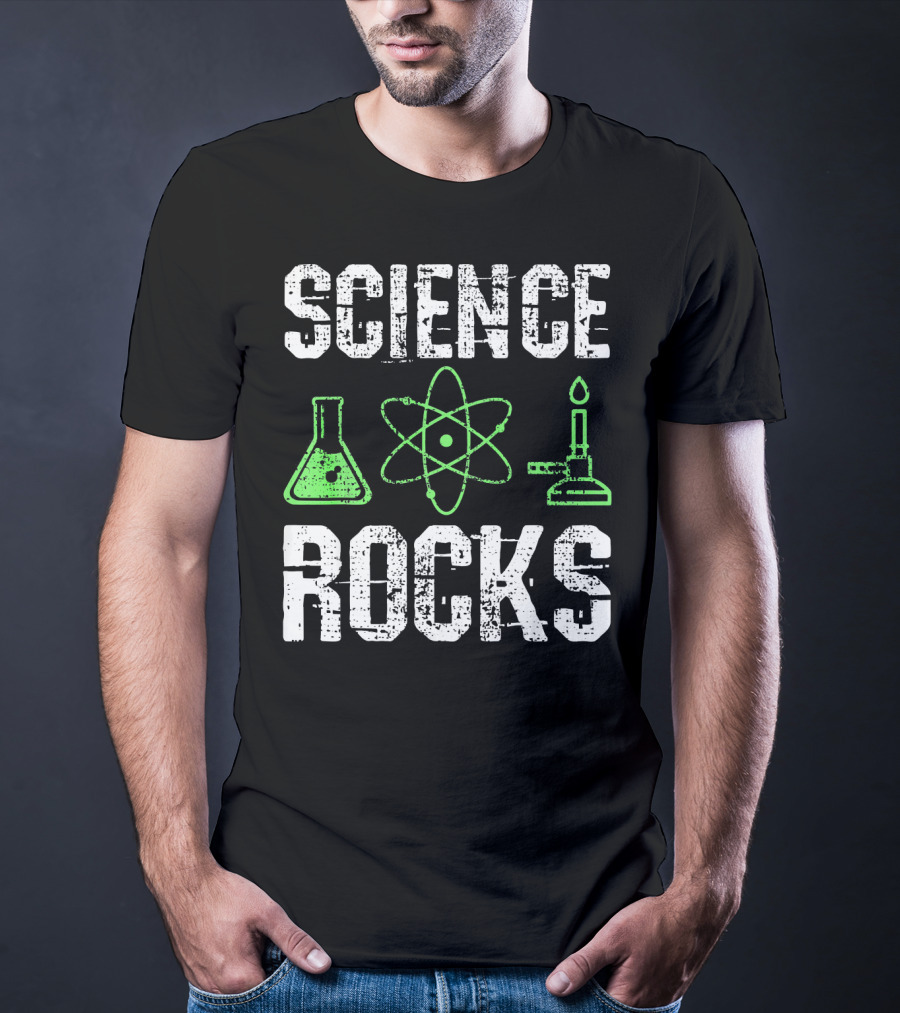 Science Rocks Biology Chemistry Beaker Atom Bunsen Burner T-Shirt