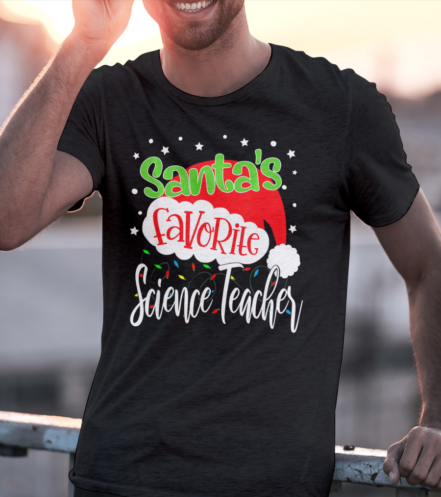 Santa's Favorite Science Teacher Christmas Hat Lights T-Shirt