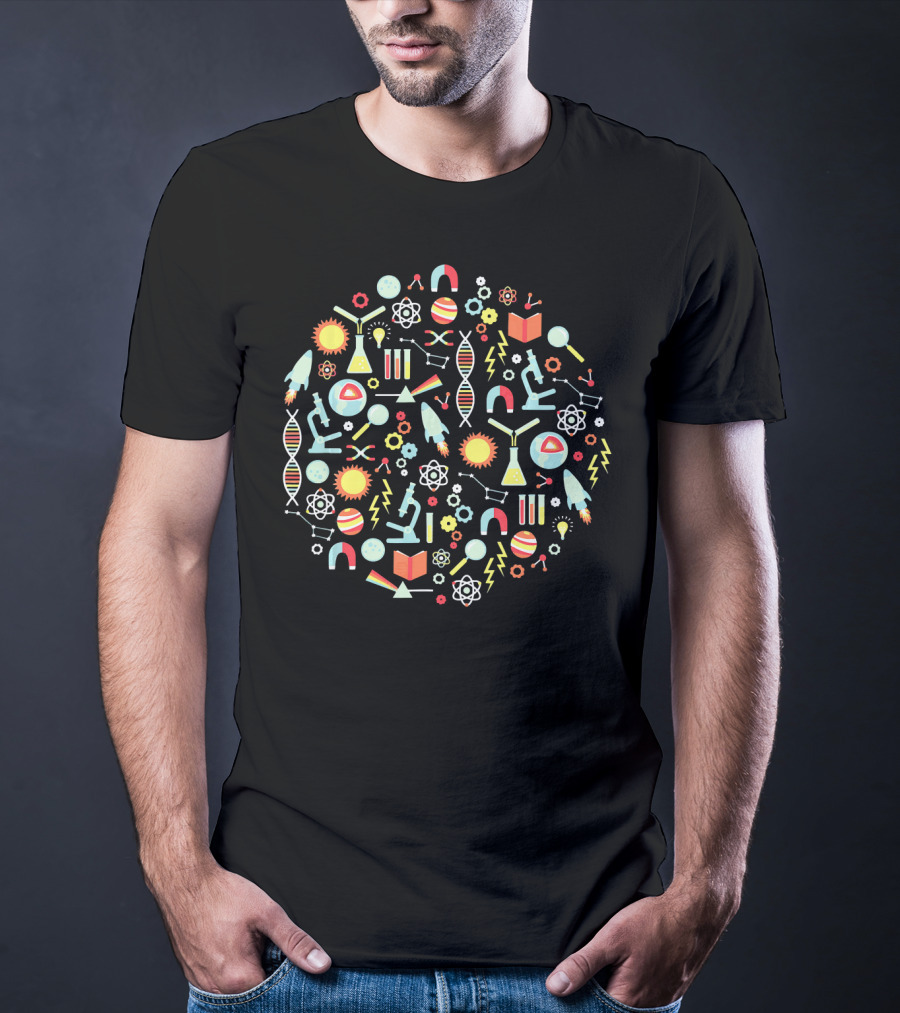 Science Teacher Microscopes DNA Atoms Rockets Chemistry Physics Books T-Shirt