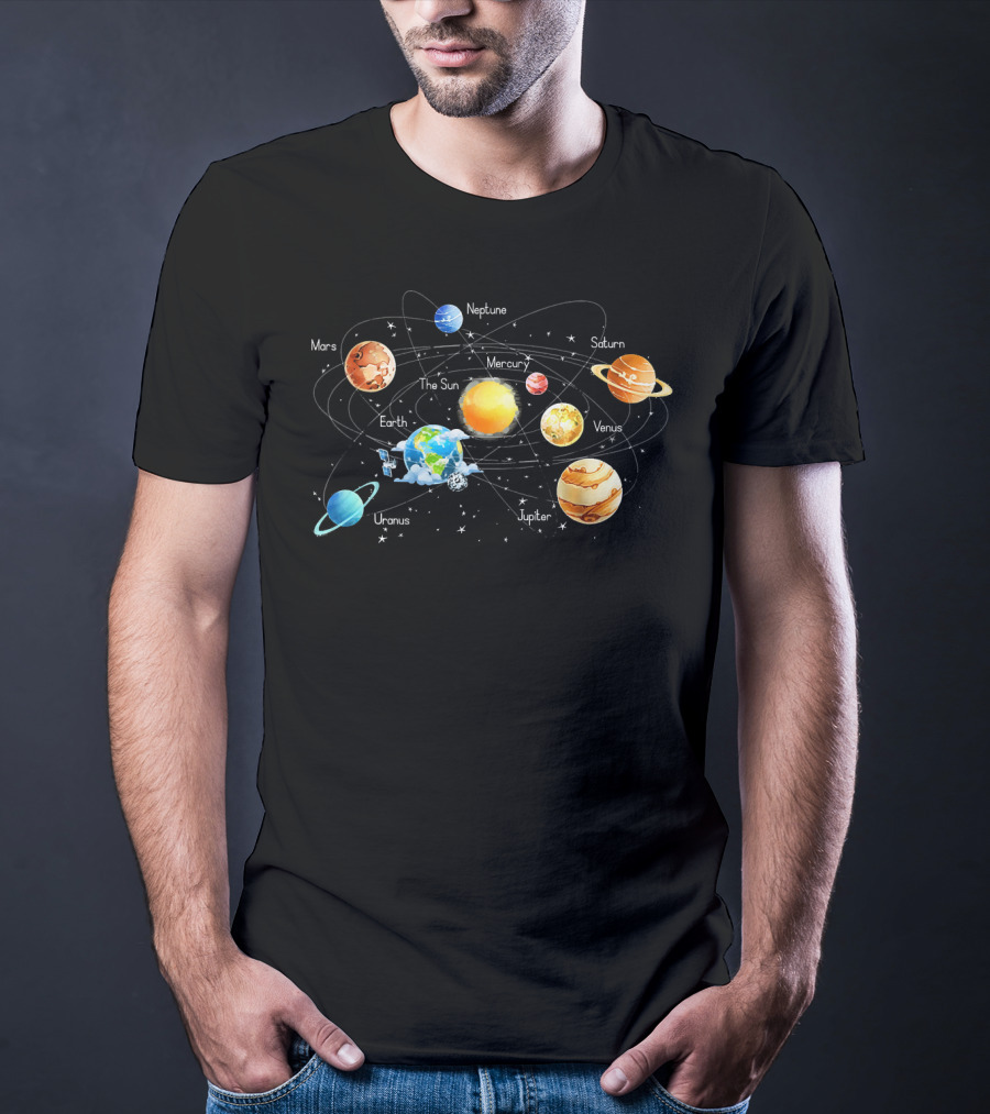 Solar System Chart Educational Science Planets Diagram Mars Venus Earth Jupiter Saturn Uranus Neptune Mercury The Sun T-Shirt