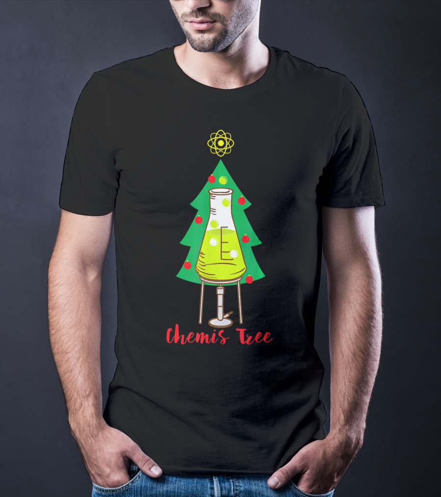 Chemis Tree Beaker Christmas Atom Funny Science Chemistry T-Shirt