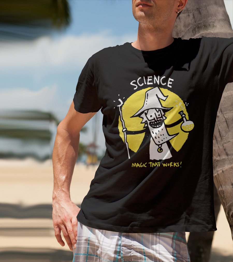 Science Magic That Works Wizard With Beaker And Staff T-Shirt