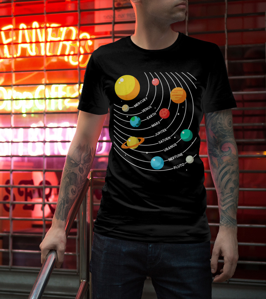 Mercury Venus Earth Mars Jupiter Saturn Uranus Neptune Pluto Solar System Science T-Shirt