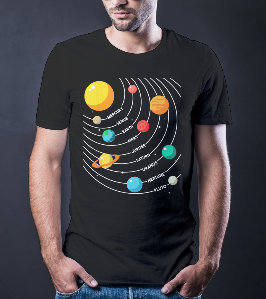 Mercury Venus Earth Mars Jupiter Saturn Uranus Neptune Pluto Solar System Science T-Shirt
