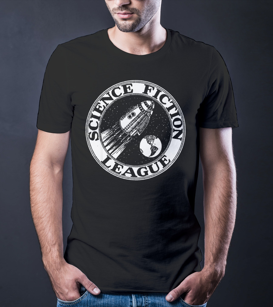 Science Fiction League 1930s Rocket And Earth Emblem T-Shirt