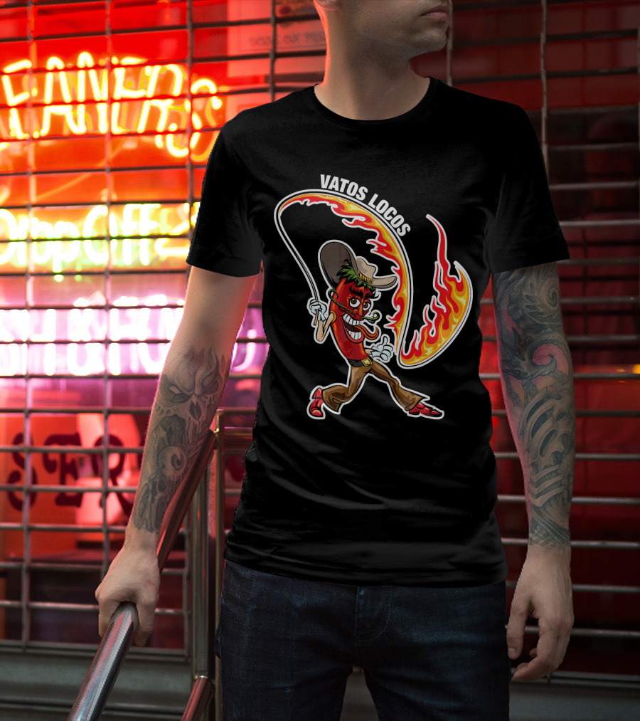 Vatos Locos Spicy Fire Rope Mexico Chili Pepper Cowboy T-Shirt
