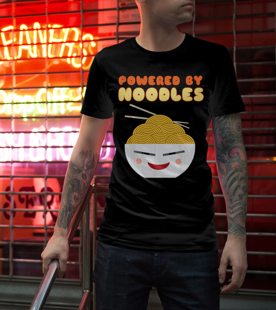 Powered By Noodles Cute Bowl With Spicy Smiling Face T-Shirt