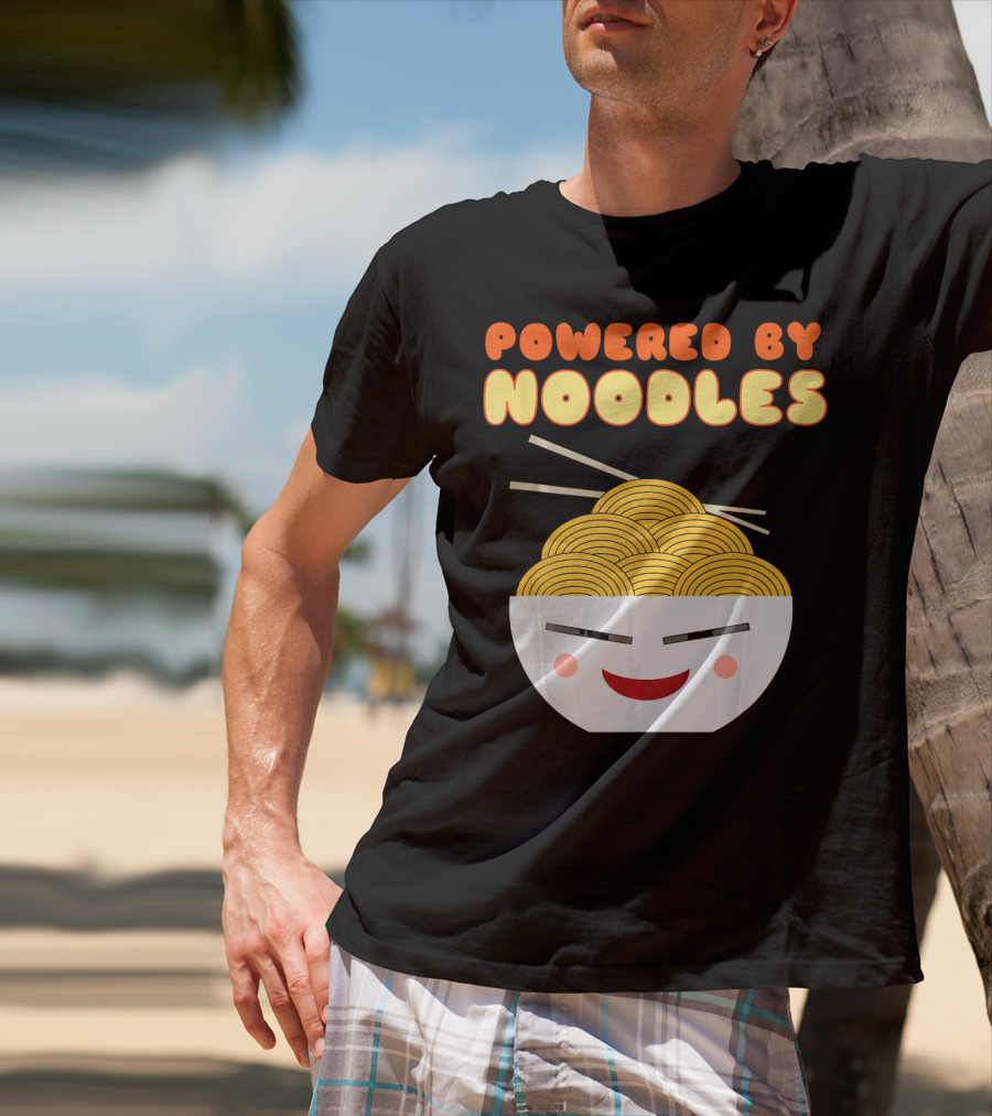 Powered By Noodles Cute Bowl With Spicy Smiling Face T-Shirt
