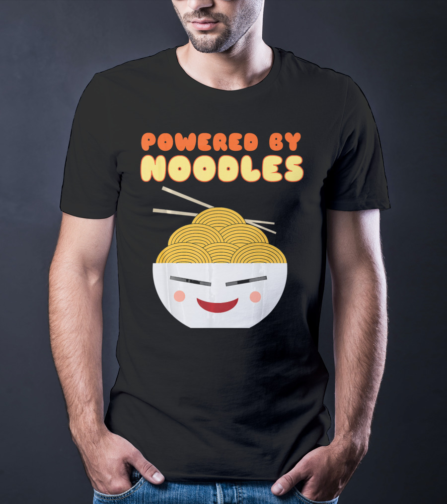 Powered By Noodles Cute Bowl With Spicy Smiling Face T-Shirt