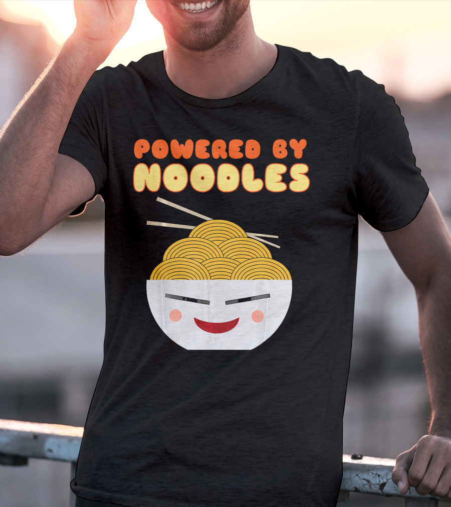 Powered By Noodles Cute Bowl With Spicy Smiling Face T-Shirt