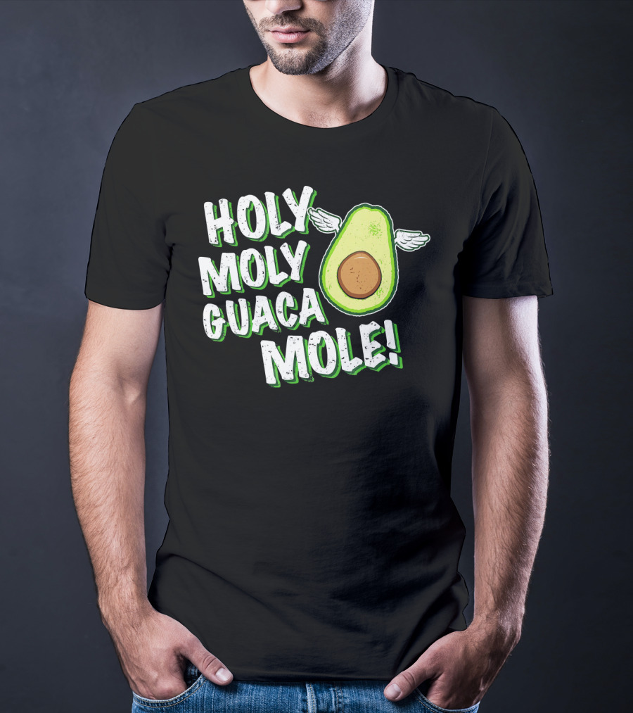 Holy Moly Guacamole Winged Avocado Funny Phrase T-Shirt