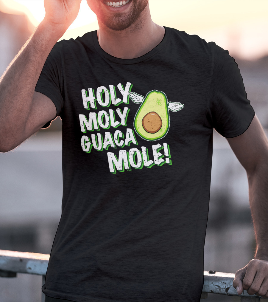 Holy Moly Guacamole Winged Avocado Funny Phrase T-Shirt