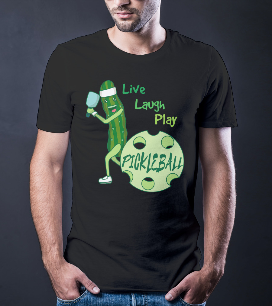 Live Laugh Play Pickleball Funny Sports Pickle Character Paddle T-Shirt