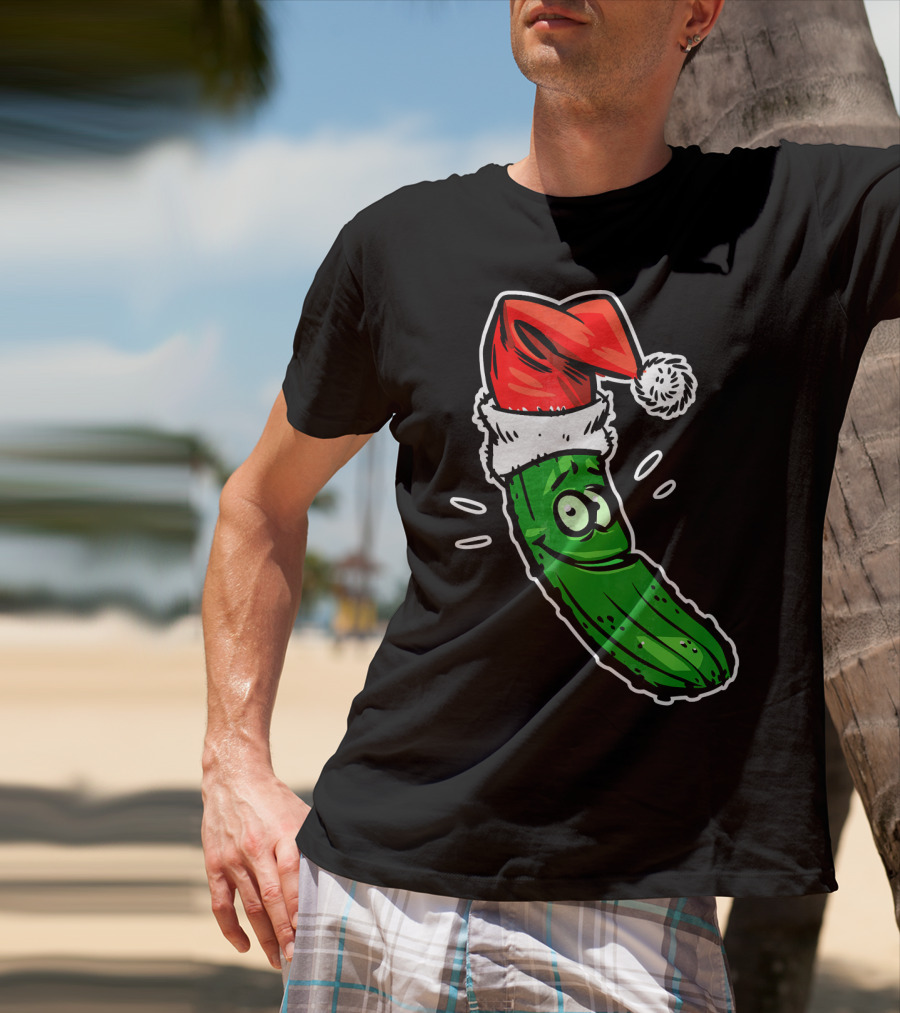 Funny Santa Pickle Christmas Cartoon Santa Hat T-Shirt