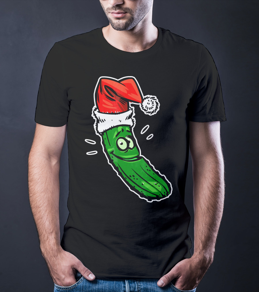 Funny Santa Pickle Christmas Cartoon Santa Hat T-Shirt