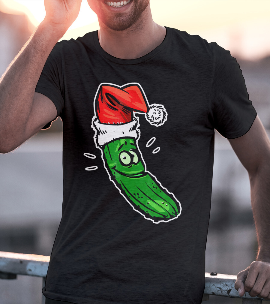 Funny Santa Pickle Christmas Cartoon Santa Hat T-Shirt