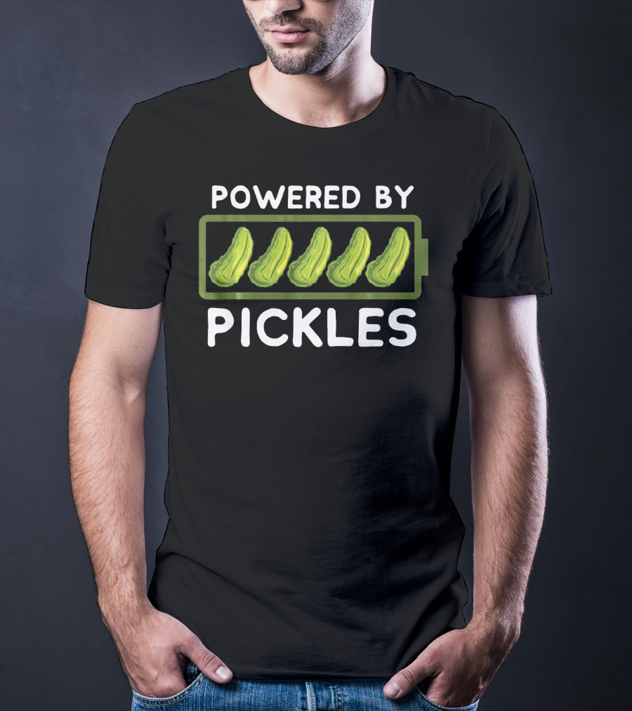 Powered By Pickles Pickle Battery T-Shirt