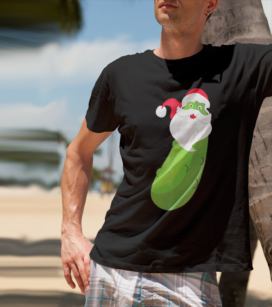 Lucky Pickle Funny Christmas Santa T-Shirt