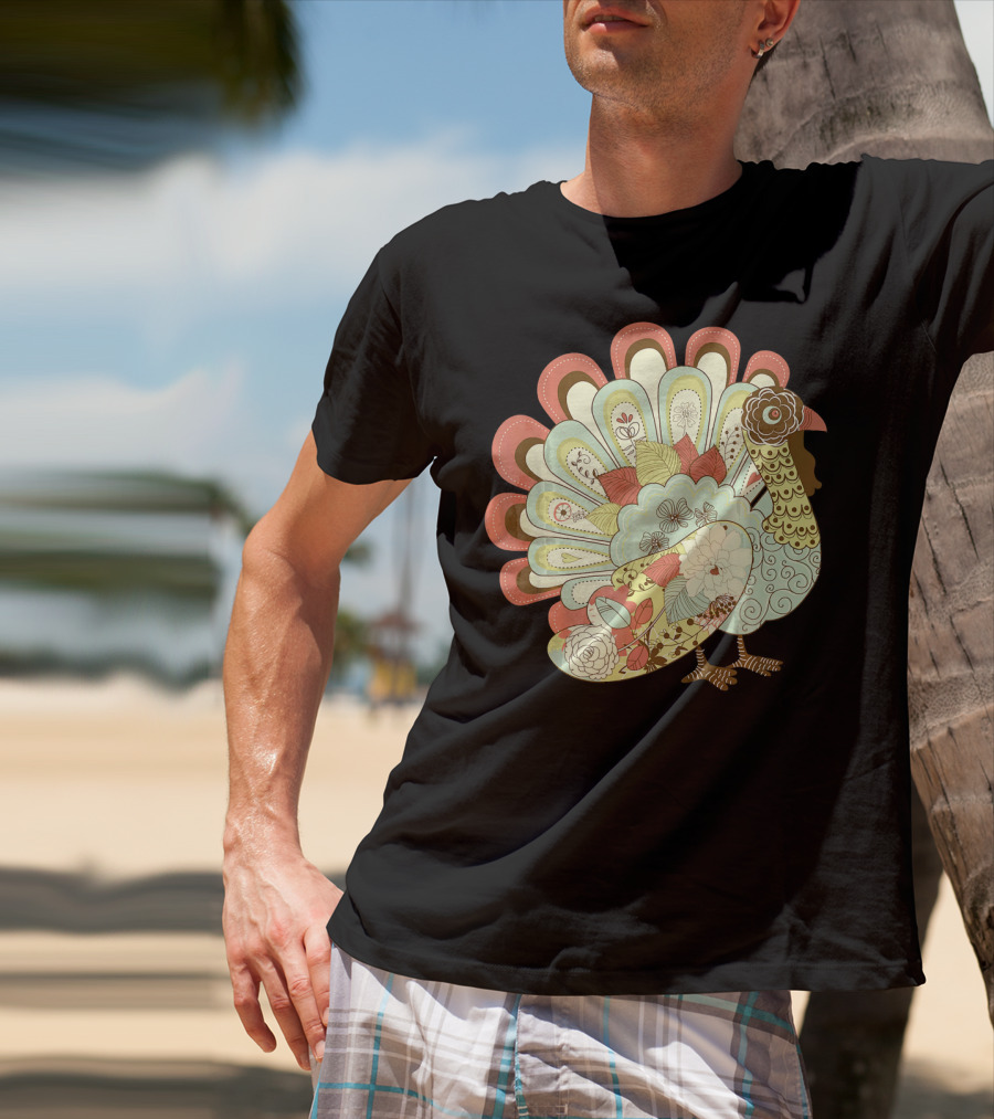 Retro Thanksgiving Turkey Vintage Floral T-Shirt
