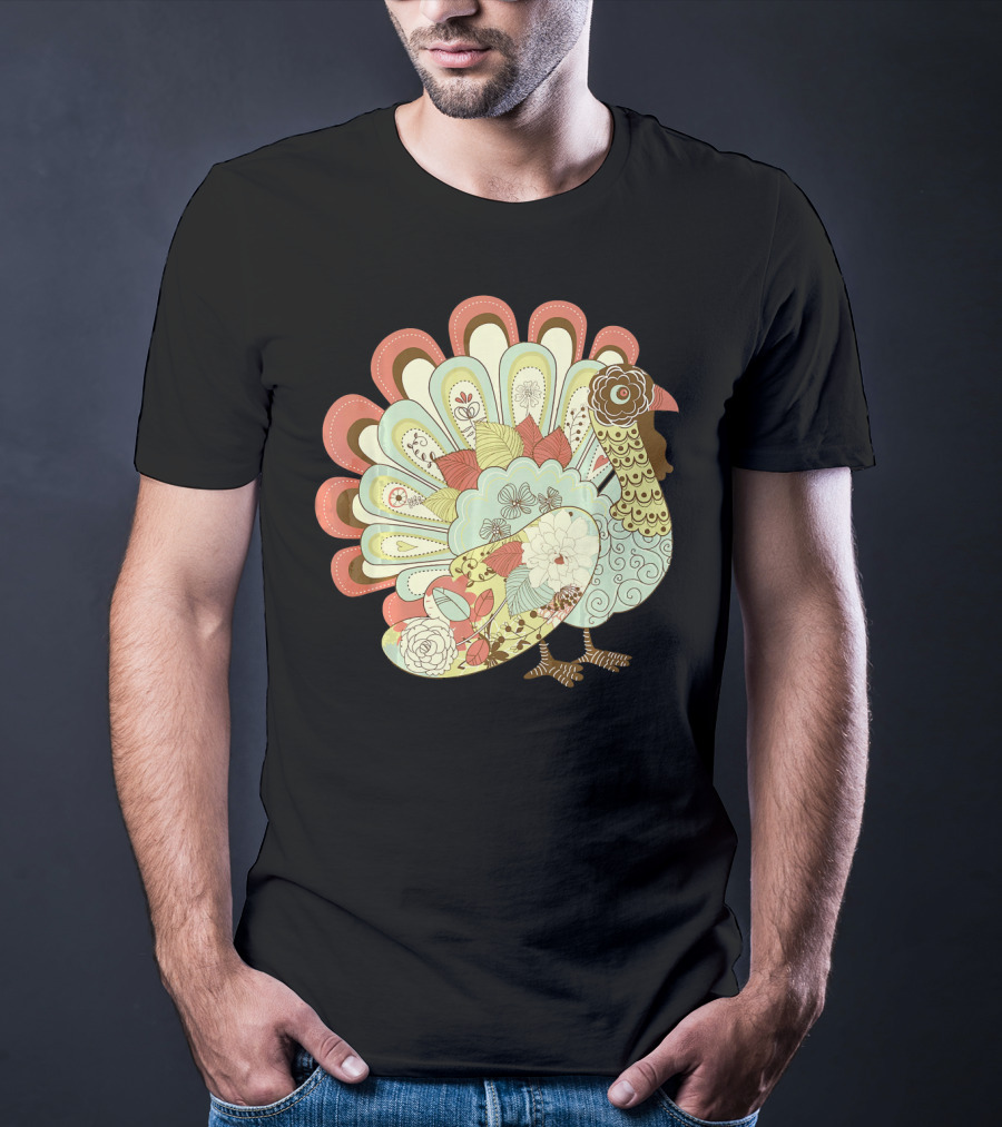 Retro Thanksgiving Turkey Vintage Floral T-Shirt