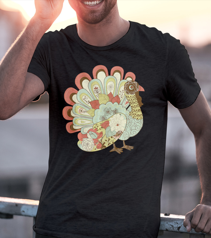 Retro Thanksgiving Turkey Vintage Floral T-Shirt
