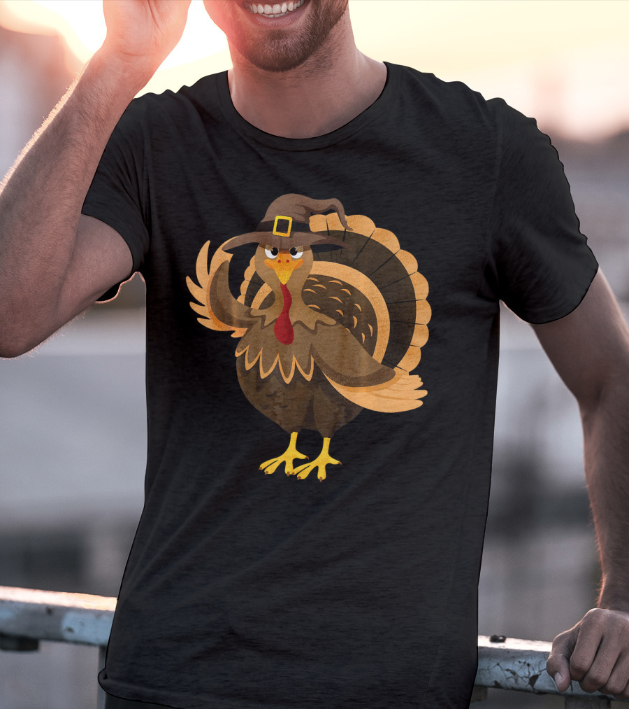 Funny Thanksgiving Turkey Dressed As Witch T-Shirt