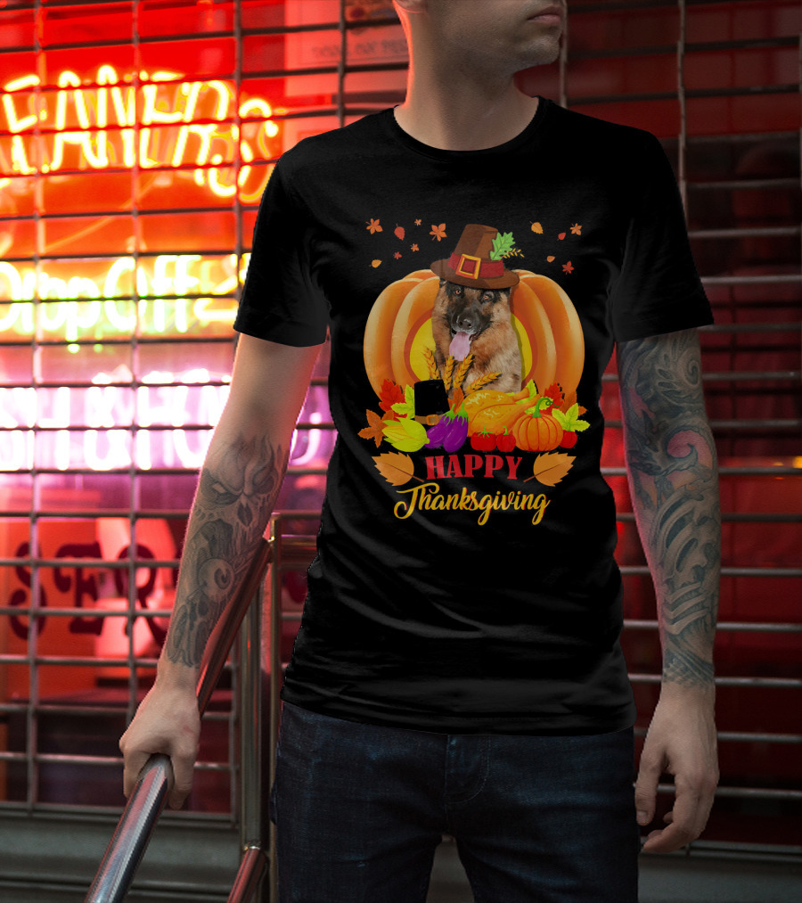 German Shepherd Happy Thanksgiving Pumpkin Harvest Dog T-Shirt