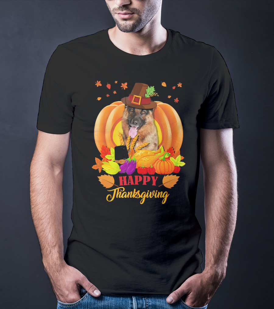 German Shepherd Happy Thanksgiving Pumpkin Harvest Dog T-Shirt